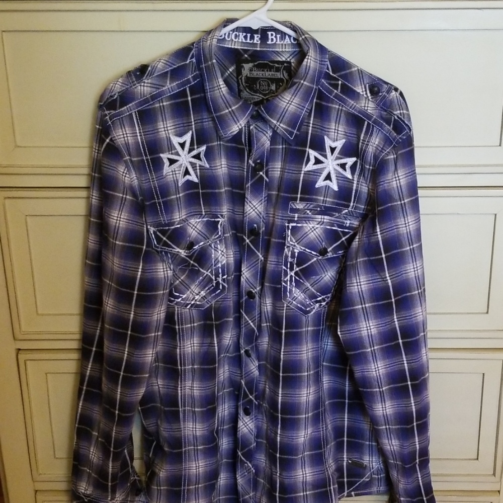 Buckle black button up shirt